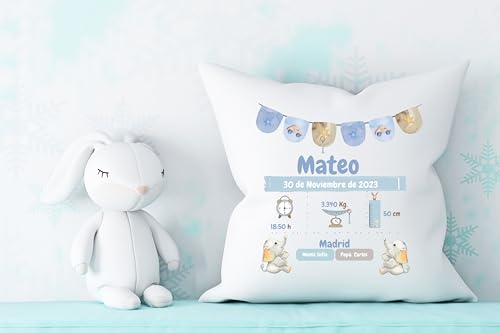 Cojín Personalizado Nacimiento Niño | Regalo Bebé Recién Nacido | Worfull