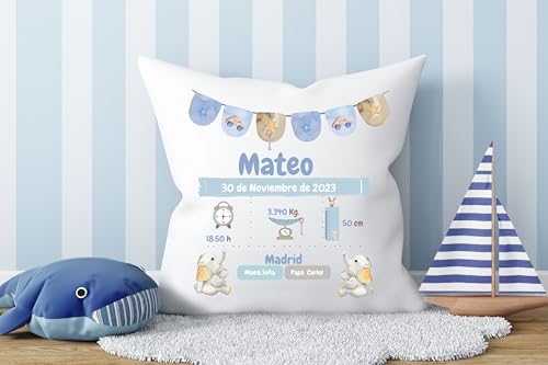 Cojín Personalizado Nacimiento Niño | Regalo Bebé Recién Nacido | Worfull
