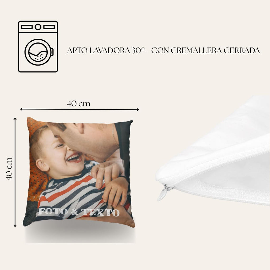 Cojín Personalizado con Foto 40x40 cm | 2 Caras | Regalo Día de la Madre, San Valentín y Más