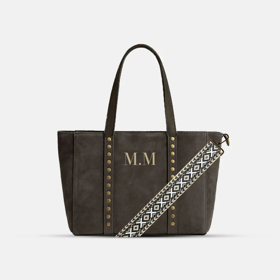 Bolso Ante con Tachuelas Personalizado con Iniciales Bordadas